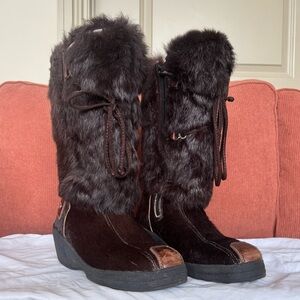 Pajar Rabbit Fur Boots in Brown size 36/US5-5.5 (MSRP $500)